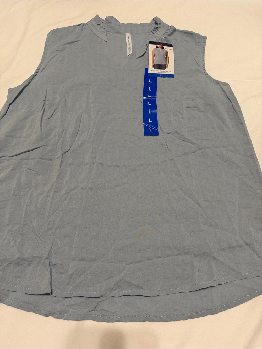 Modern Ambition Sleeveless Ruffle Neck Tank Top - Light Blue L NWT - Picture 3 of 4